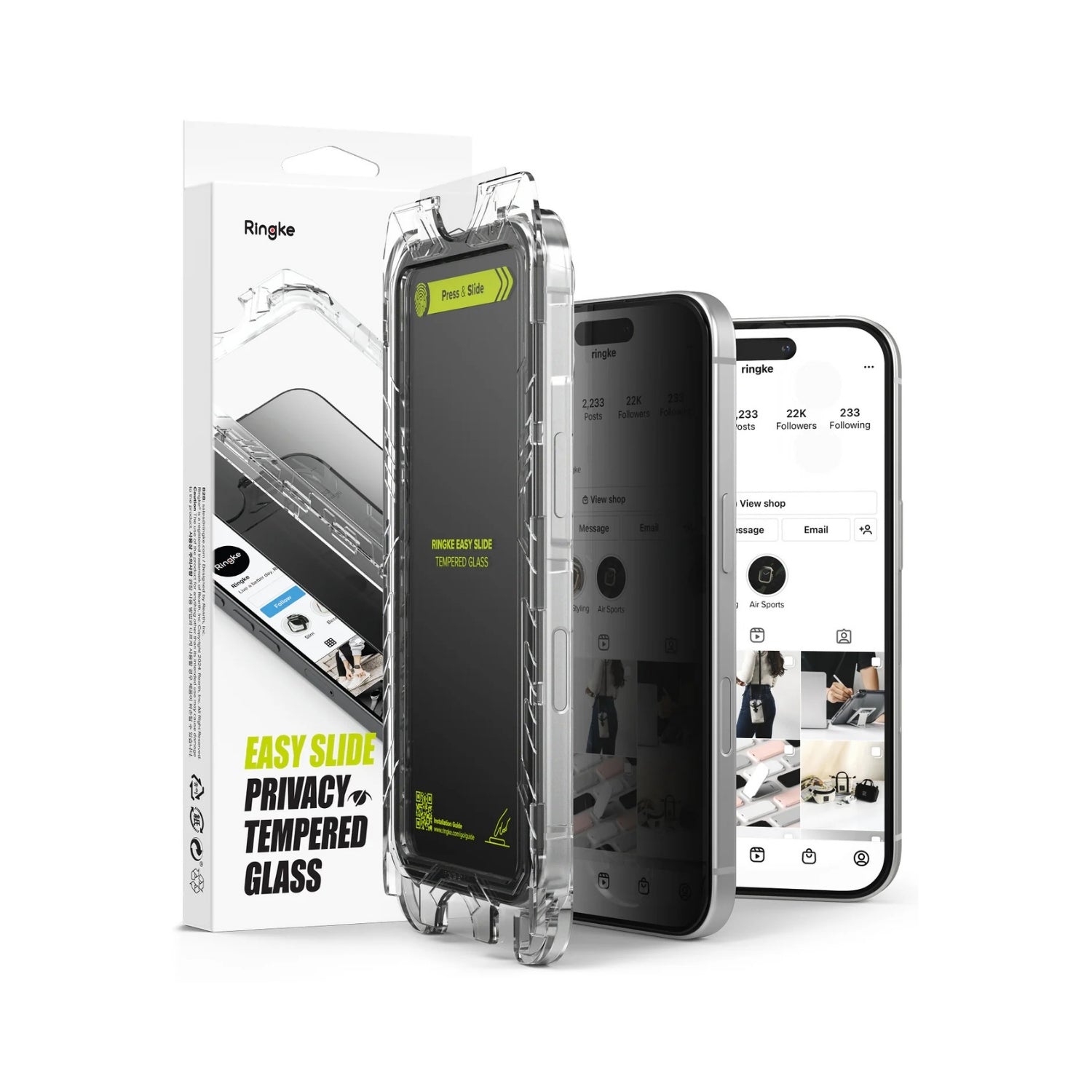 Protector de Pantalla Vidrio Ringke Easy Slide Anti-espía iPhone 16 Pro Max (Instalador) 1und