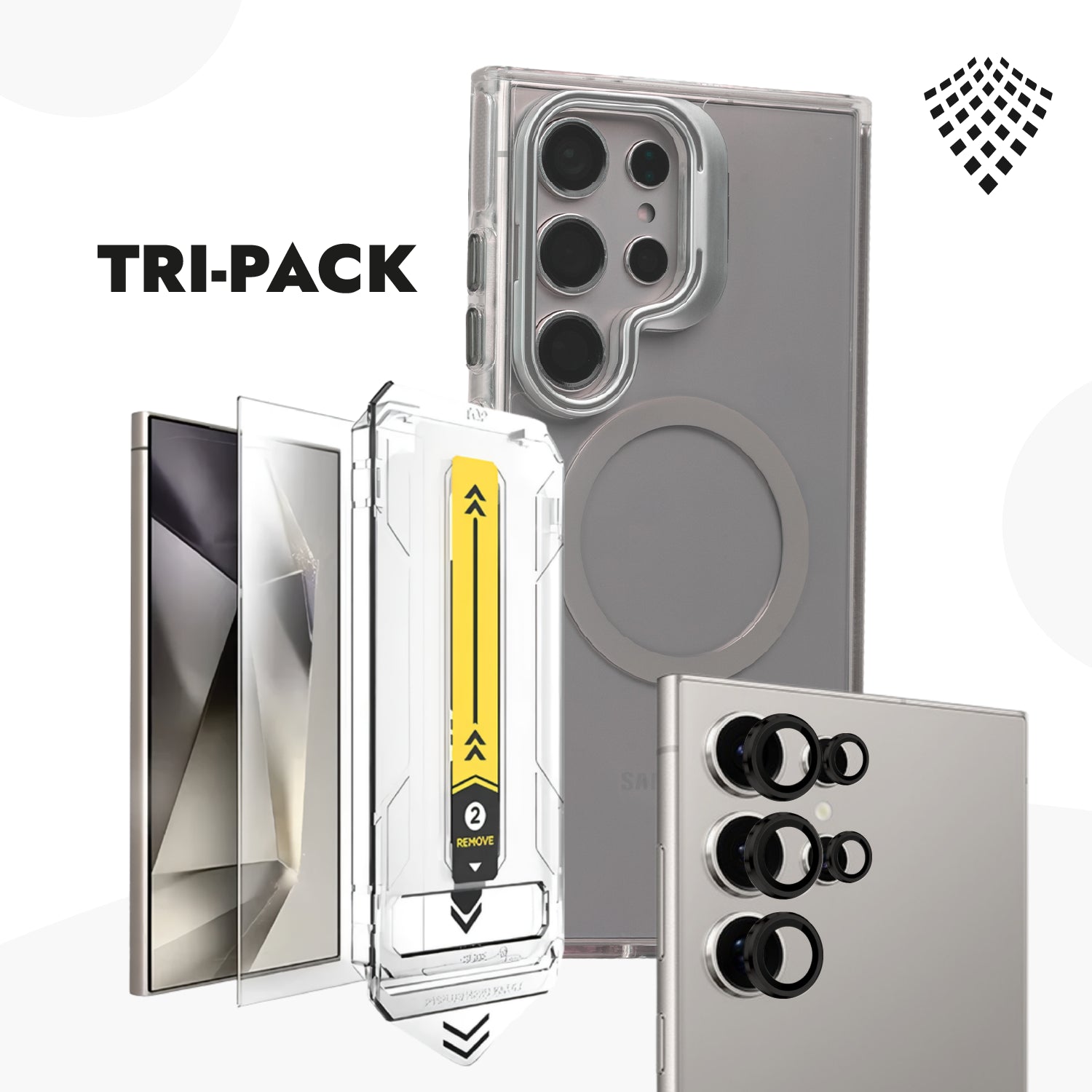 Tripack Case Stand + Vidrio Templado 9H + Protector de cámaras - Galaxy S24 Ultra