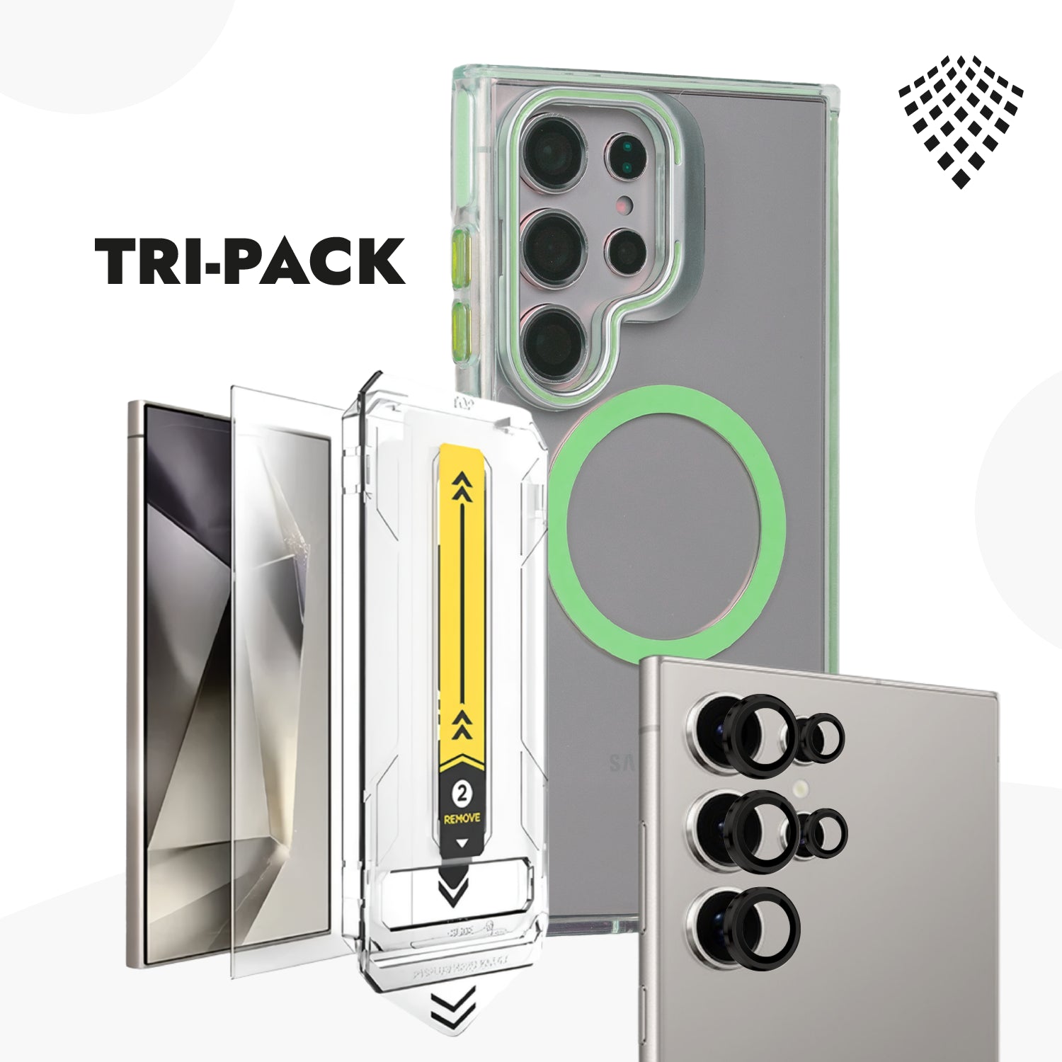 Tripack Case Stand + Vidrio Templado 9H + Protector de cámaras - Galaxy S24 Ultra