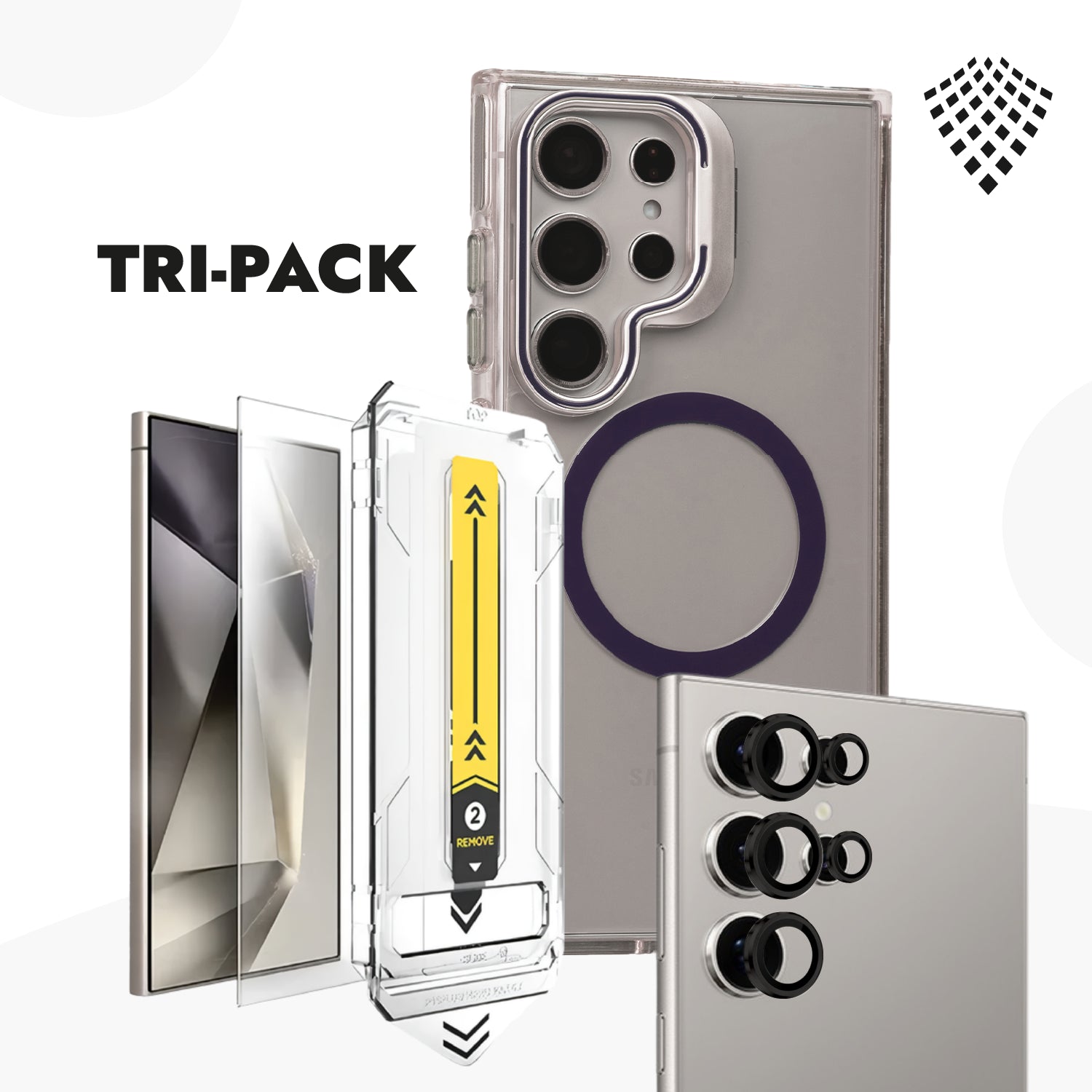 Tripack Case Stand + Vidrio Templado 9H + Protector de cámaras - Galaxy S24 Ultra