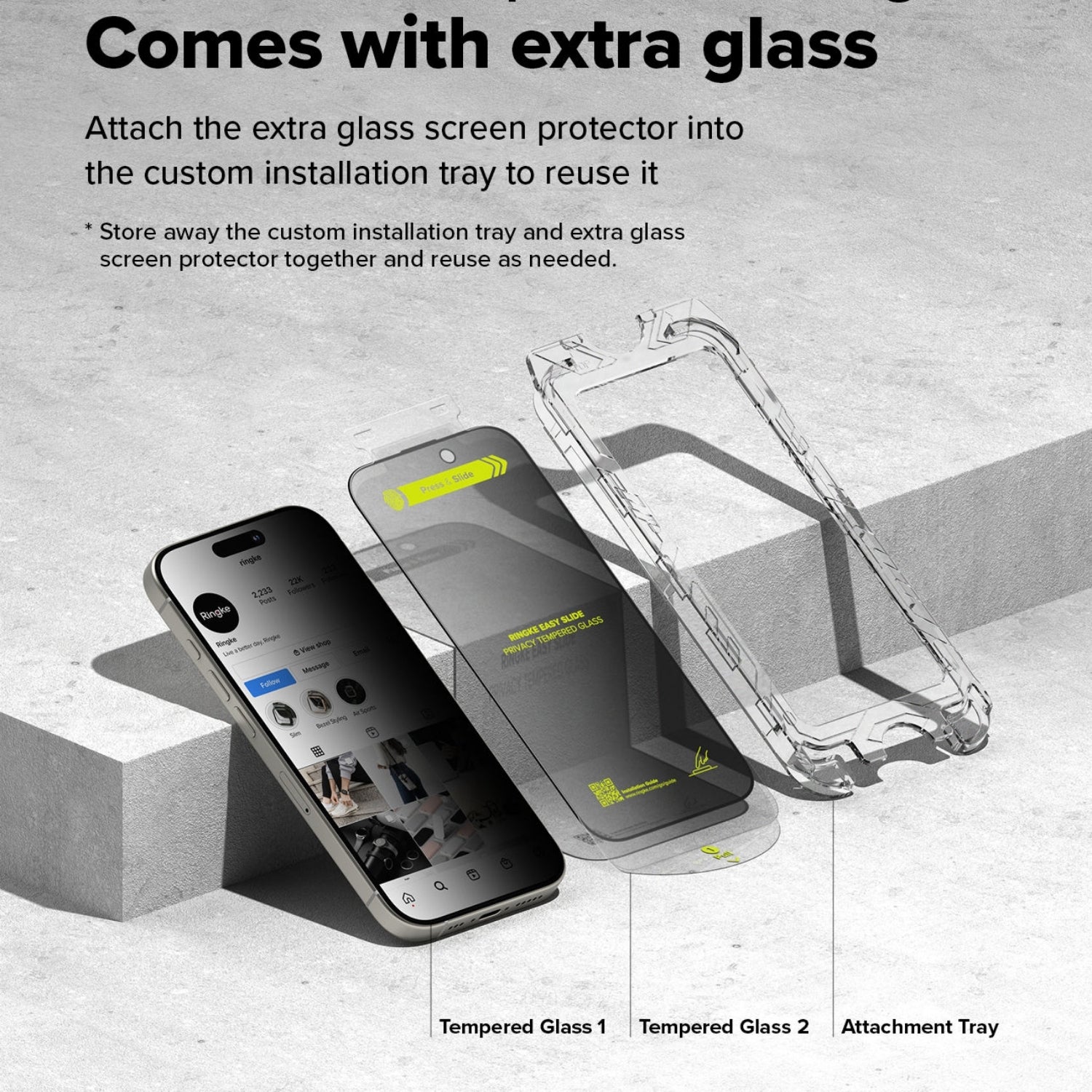 Protector de Pantalla Vidrio Ringke Easy Slide Anti-espía iPhone 16 Pro Max (Instalador) 1und