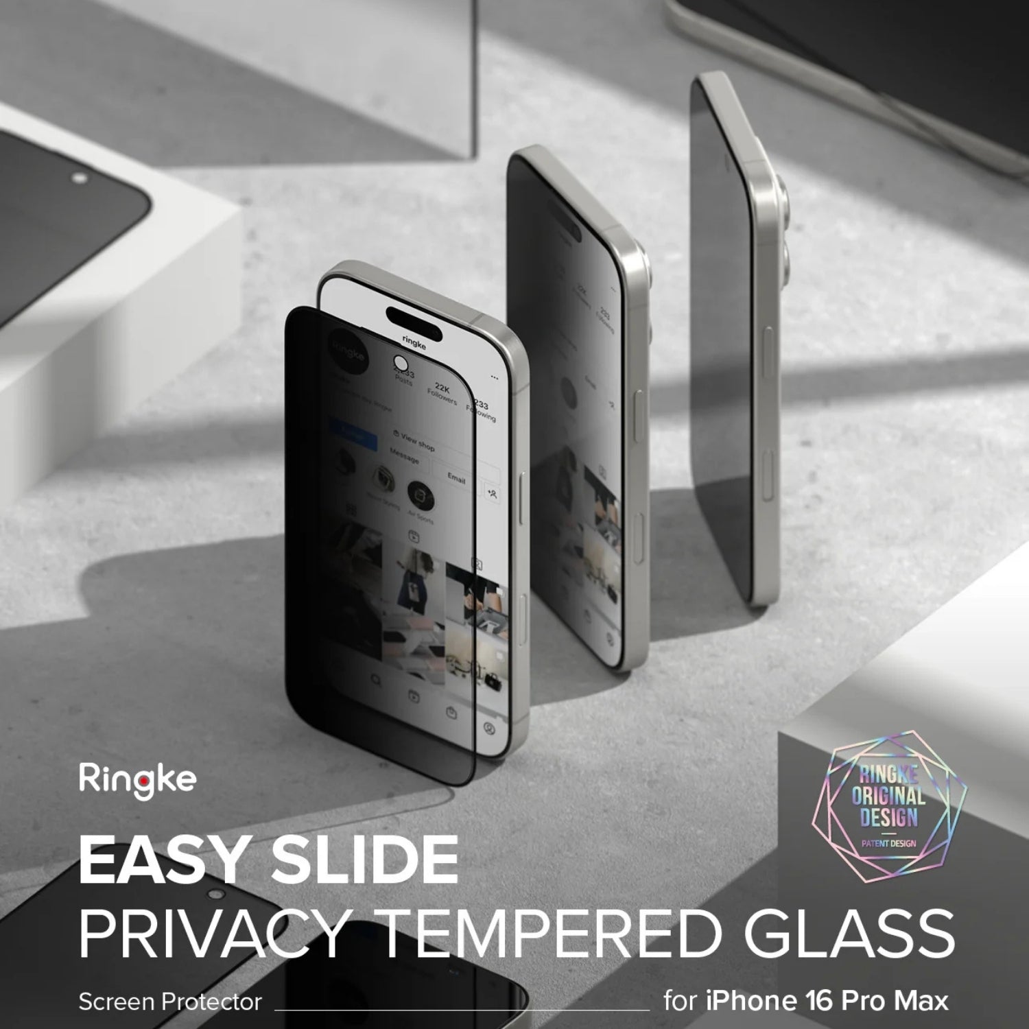 Protector de Pantalla Vidrio Ringke Easy Slide Anti-espía iPhone 16 Pro Max (Instalador) 1und