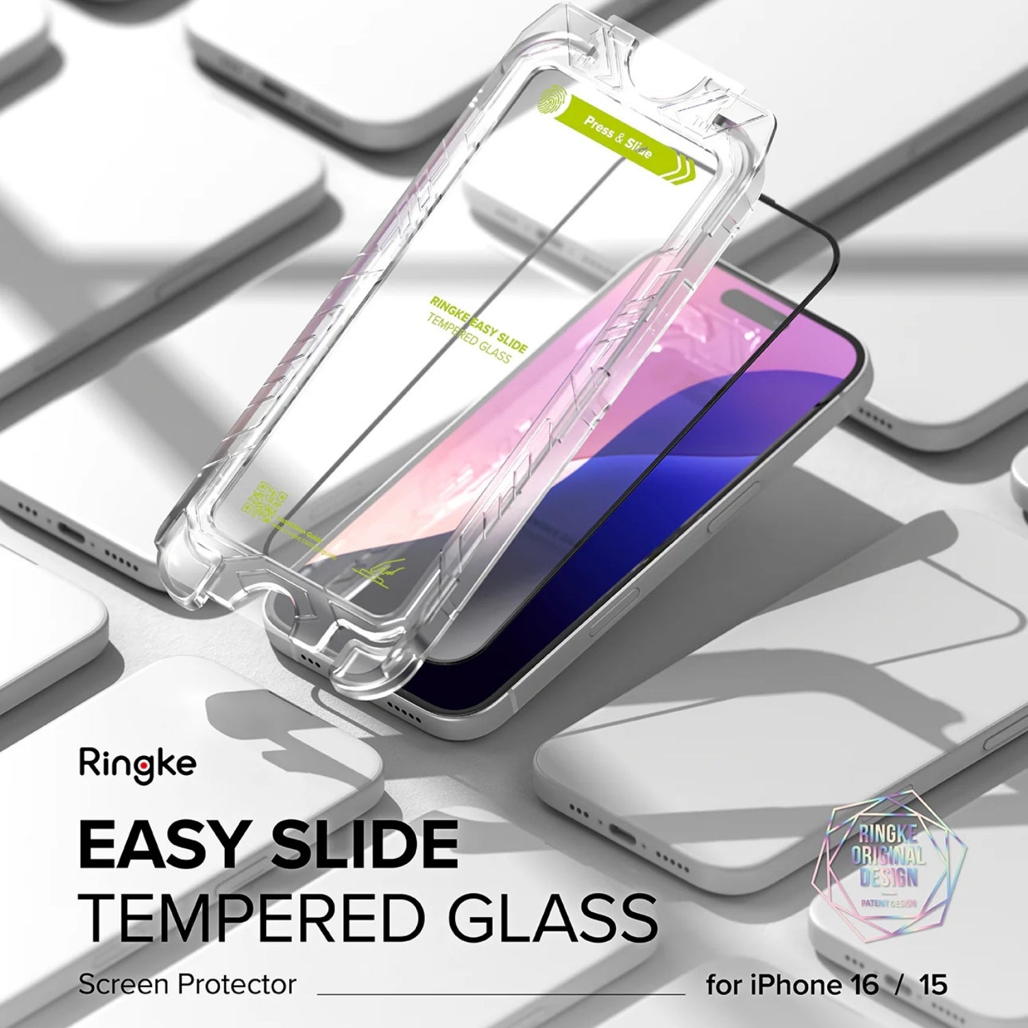 Protector de Pantalla Vidrio Ringke Easy Slide iPhone 16 (Instalador) ( 2pack)