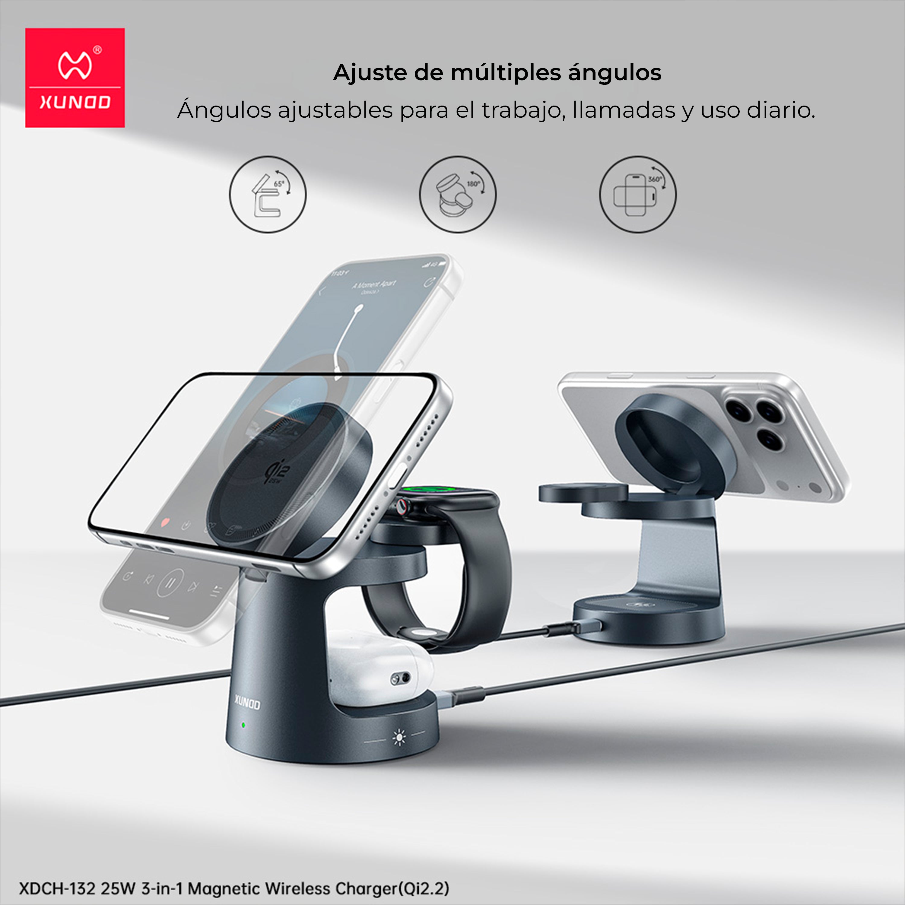 Cargador Stand Xundd 3 en 1 - 25W - Qi2.2