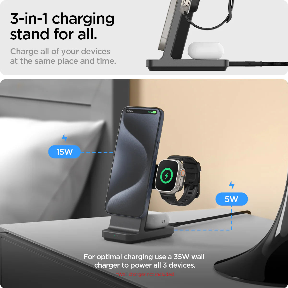 Cargador Stand OneTap Pro Spigen 3 en 1 - 15W