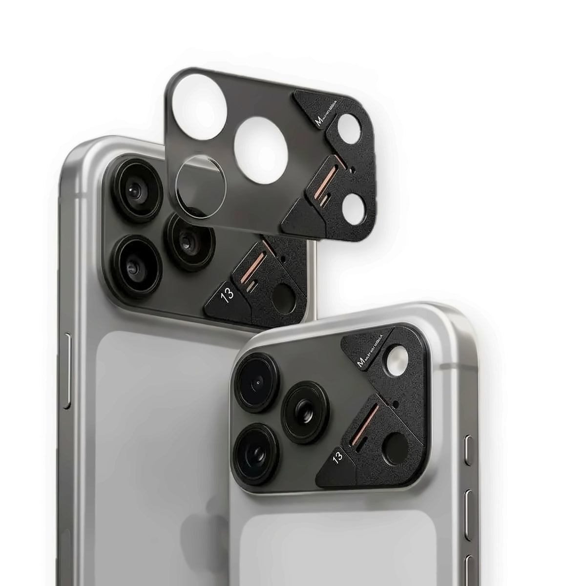 Protector de cámara OKSP a presión negro mate y negro instalado en iPhone 17 Pro