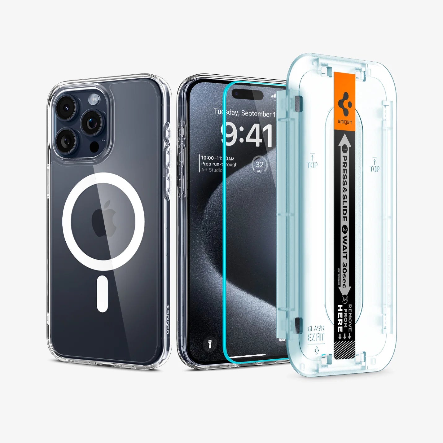 Case Spigen Ultra Hybrid + Vidrio HD iPhone 15 Pro Max