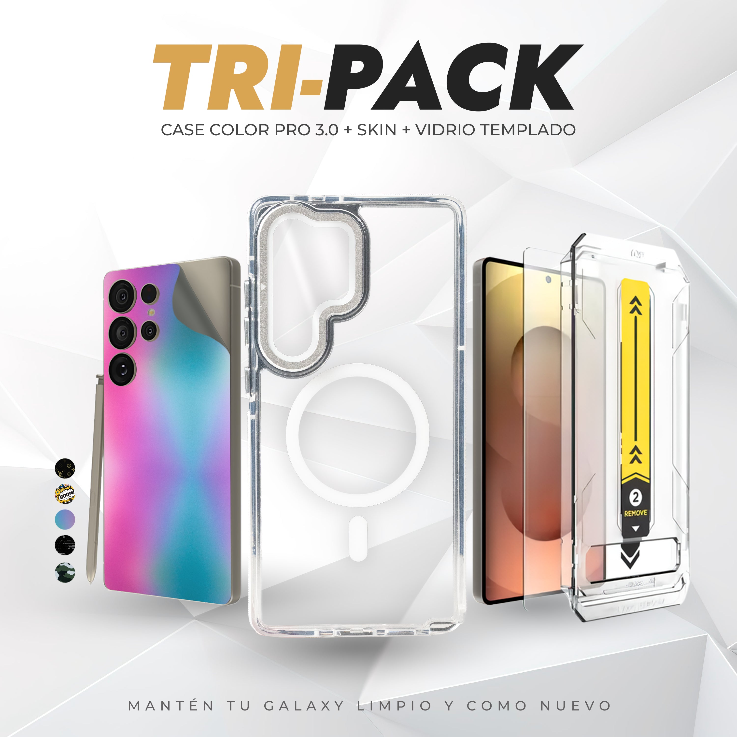 Tripack Galaxy S25 Ultra | Skin Premium + Case Color Pro 3 + Vidrio HD