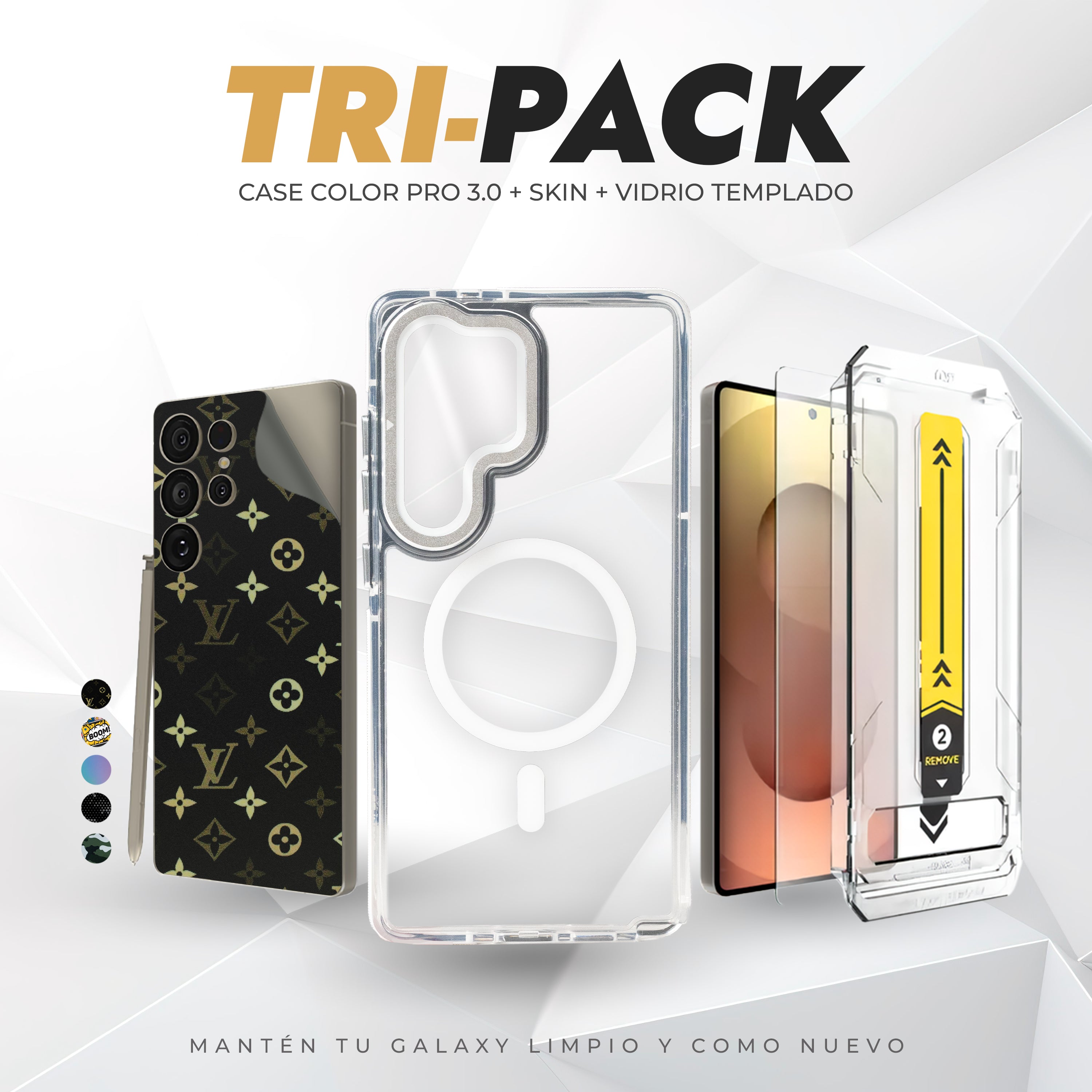 Tripack Galaxy S25 Ultra | Skin Premium + Case Color Pro 3 + Vidrio HD