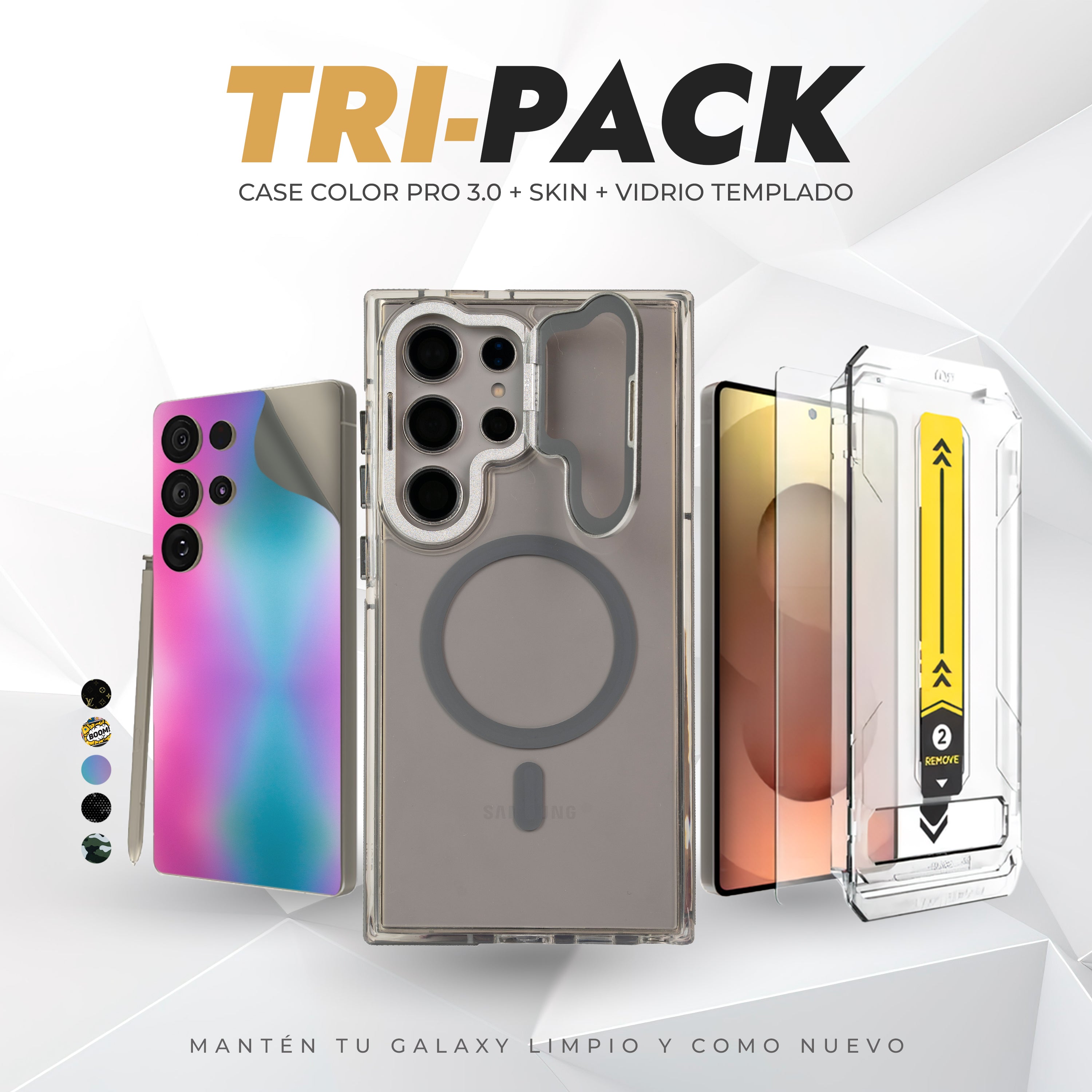 Tripack Galaxy S25 Ultra | Skin Premium + Case Color Pro 3 + Vidrio HD