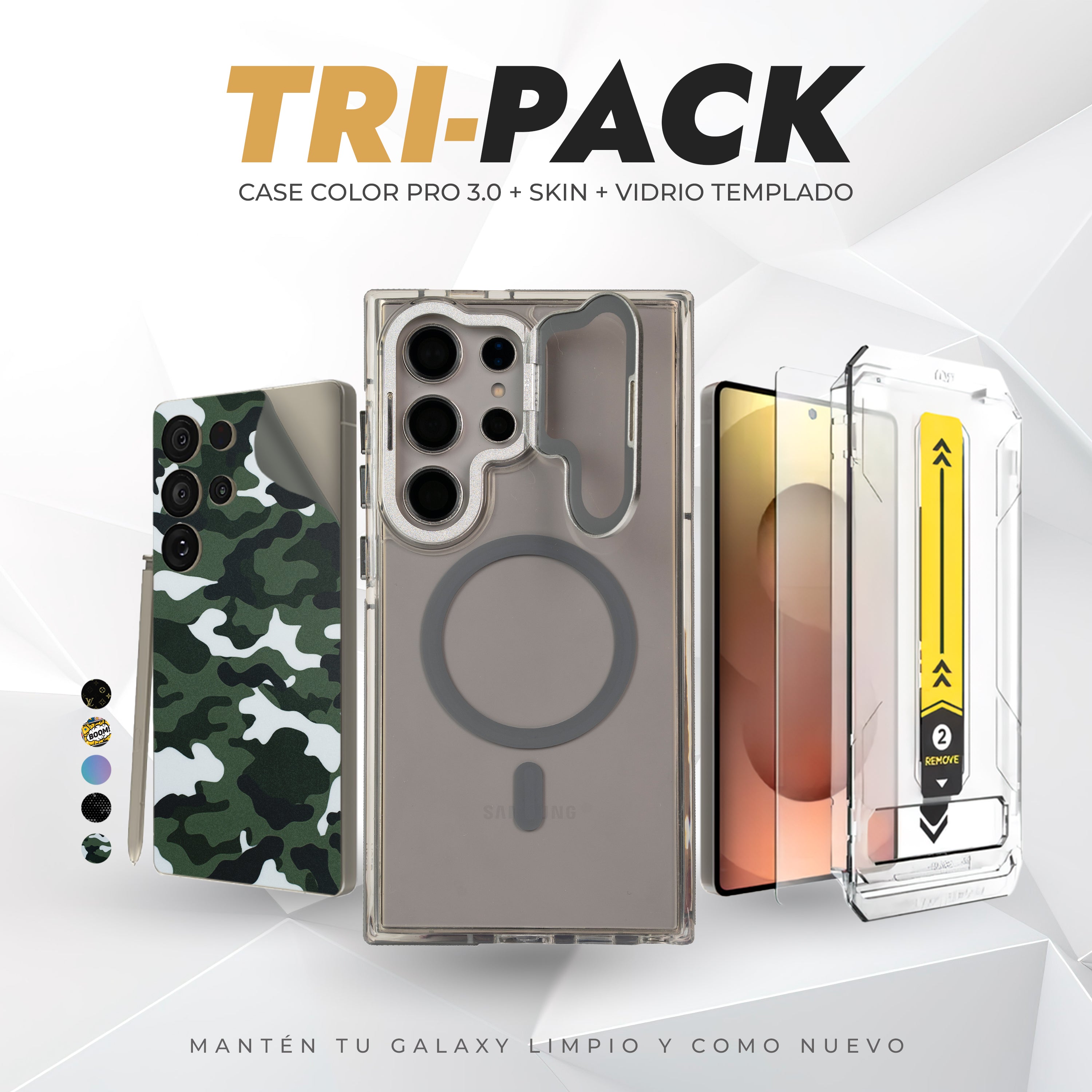 Tripack Galaxy S25 Ultra | Skin Premium + Case Color Pro 3 + Vidrio HD
