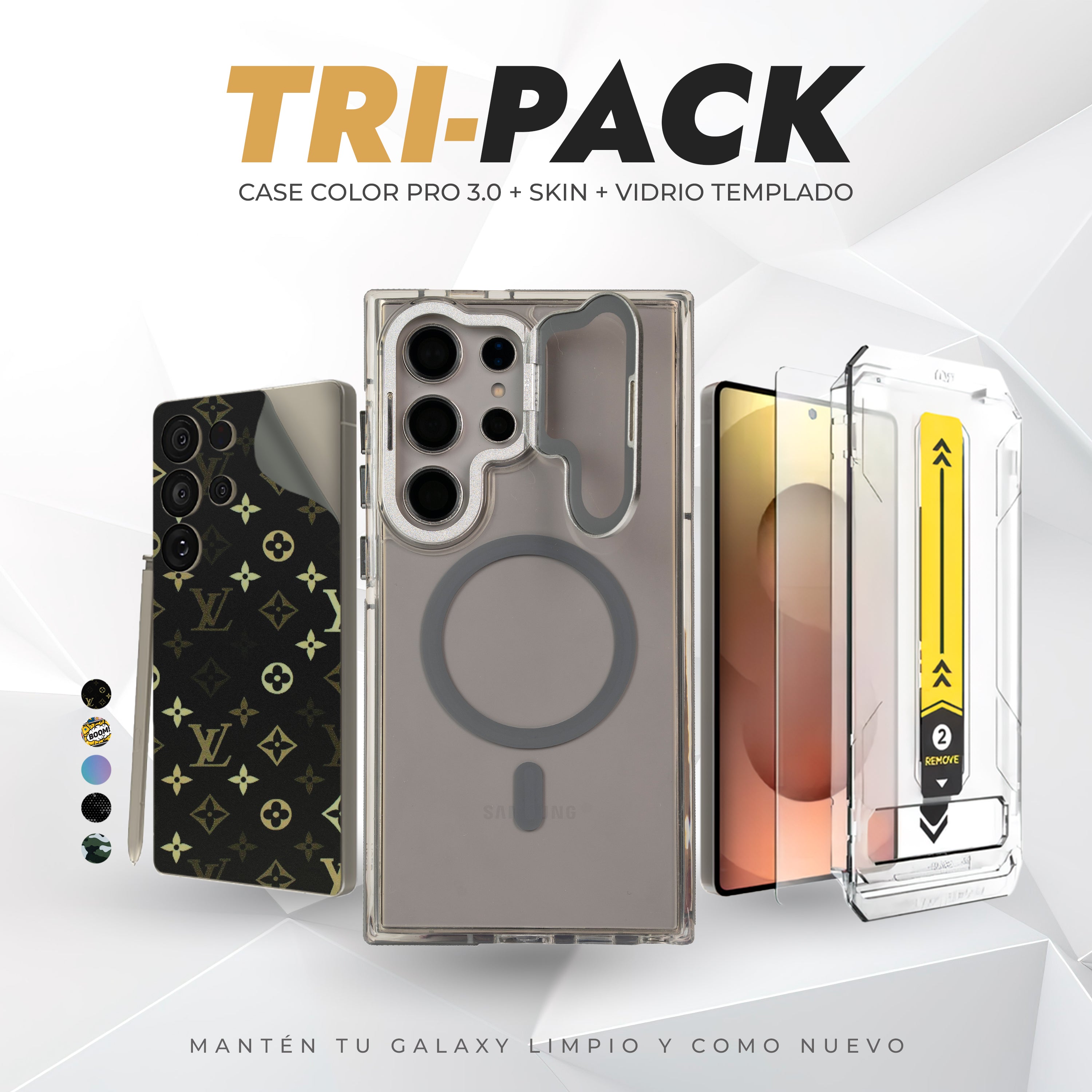 Tripack Galaxy S25 Ultra | Skin Premium + Case Color Pro 3 + Vidrio HD