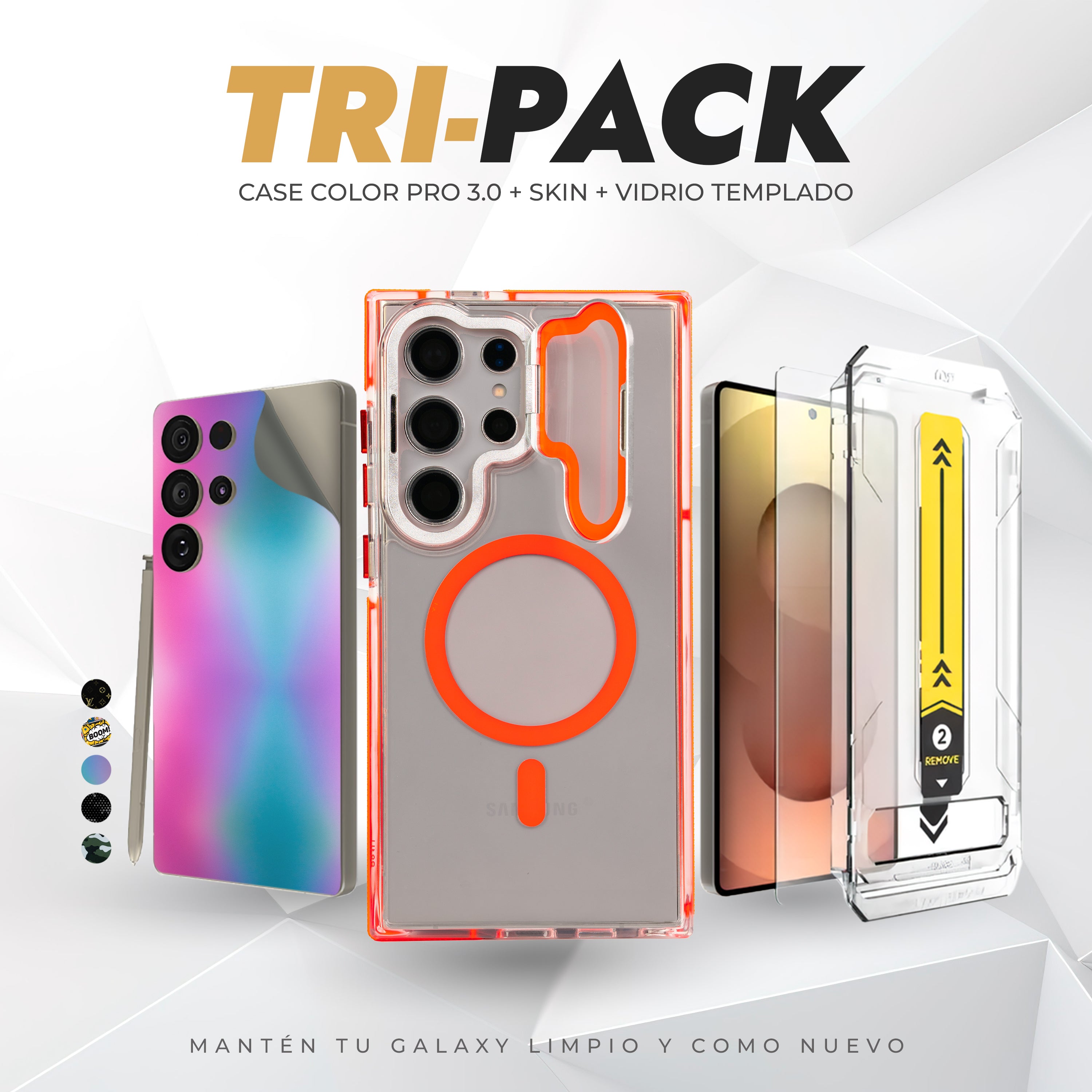 Tripack Galaxy S25 Ultra | Skin Premium + Case Color Pro 3 + Vidrio HD