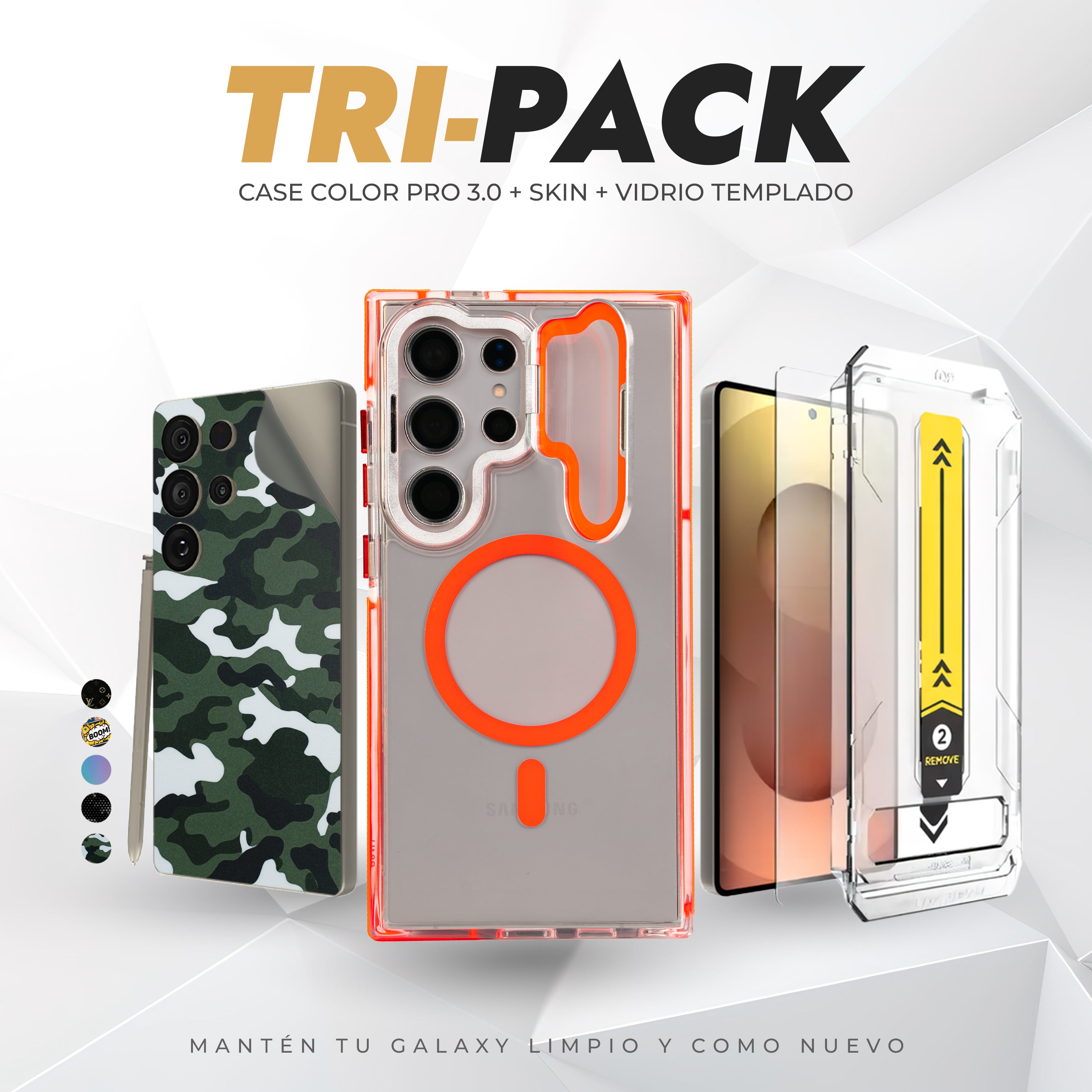 Tripack Galaxy S25 Ultra | Skin Premium + Case Color Pro 3 + Vidrio HD