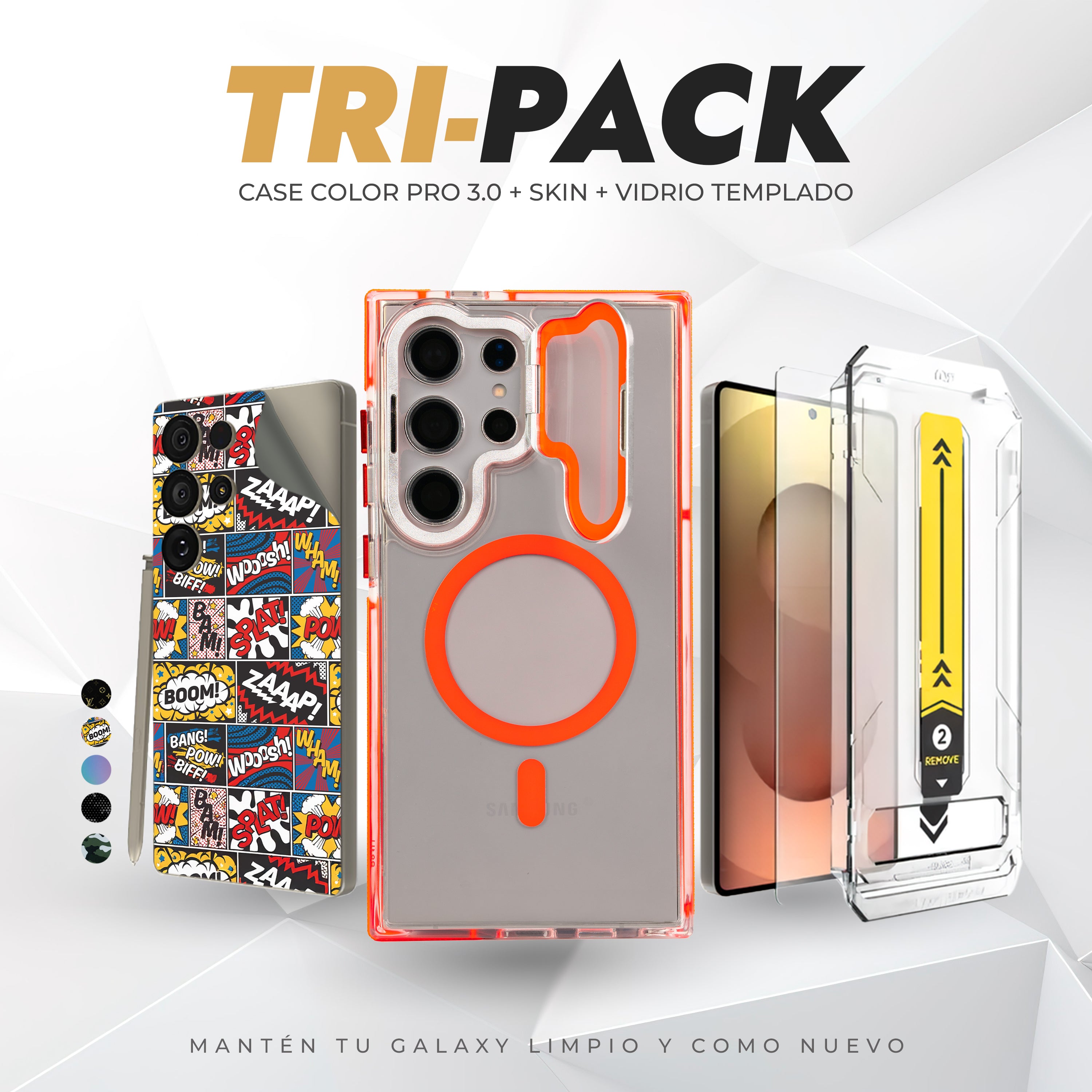Tripack Galaxy S25 Ultra | Skin Premium + Case Color Pro 3 + Vidrio HD