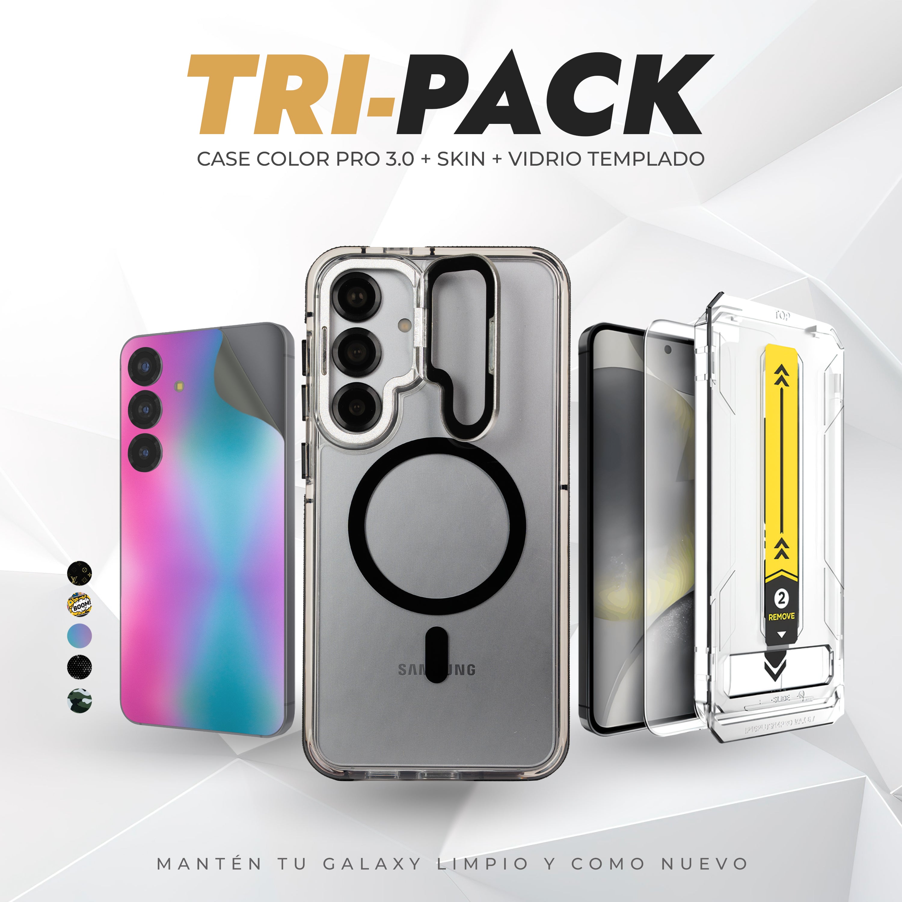 Tripack Galaxy S25 Plus | Skin Premium + Case Color Pro 3 + Vidrio HD
