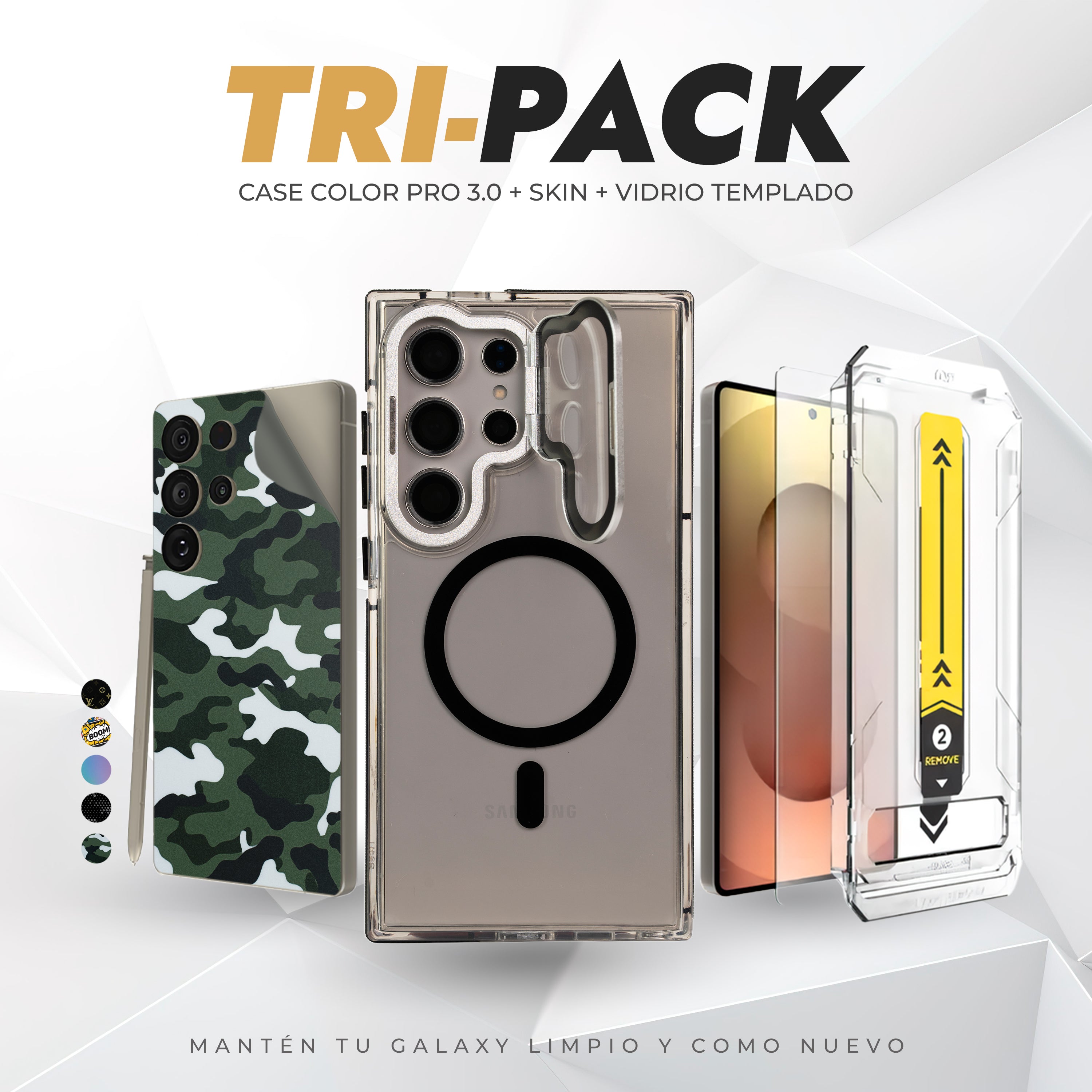 Tripack Galaxy S25 Ultra | Skin Premium + Case Color Pro 3 + Vidrio HD