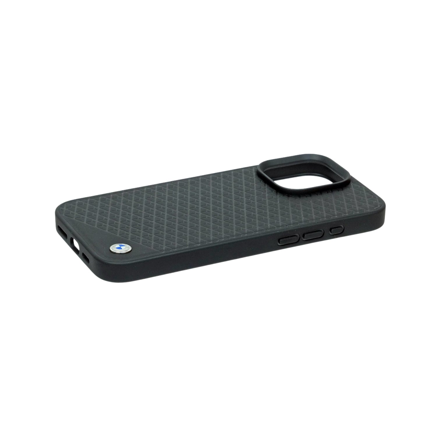 Case BMW Cuero Real + Patrón Diamante + Logo 3D iPhone 16 Pro Max