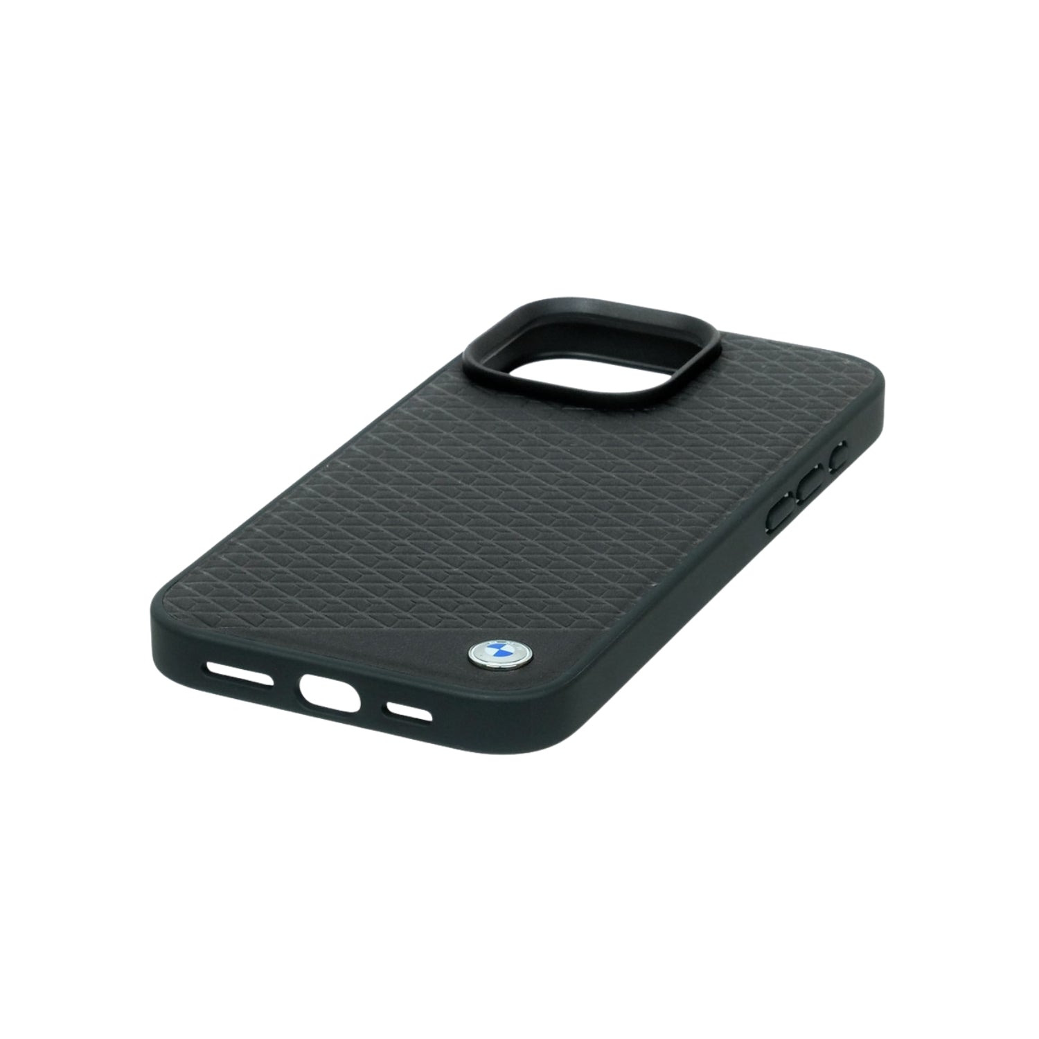 Case BMW Cuero Real + Patrón Diamante + Logo 3D iPhone 16 Pro Max