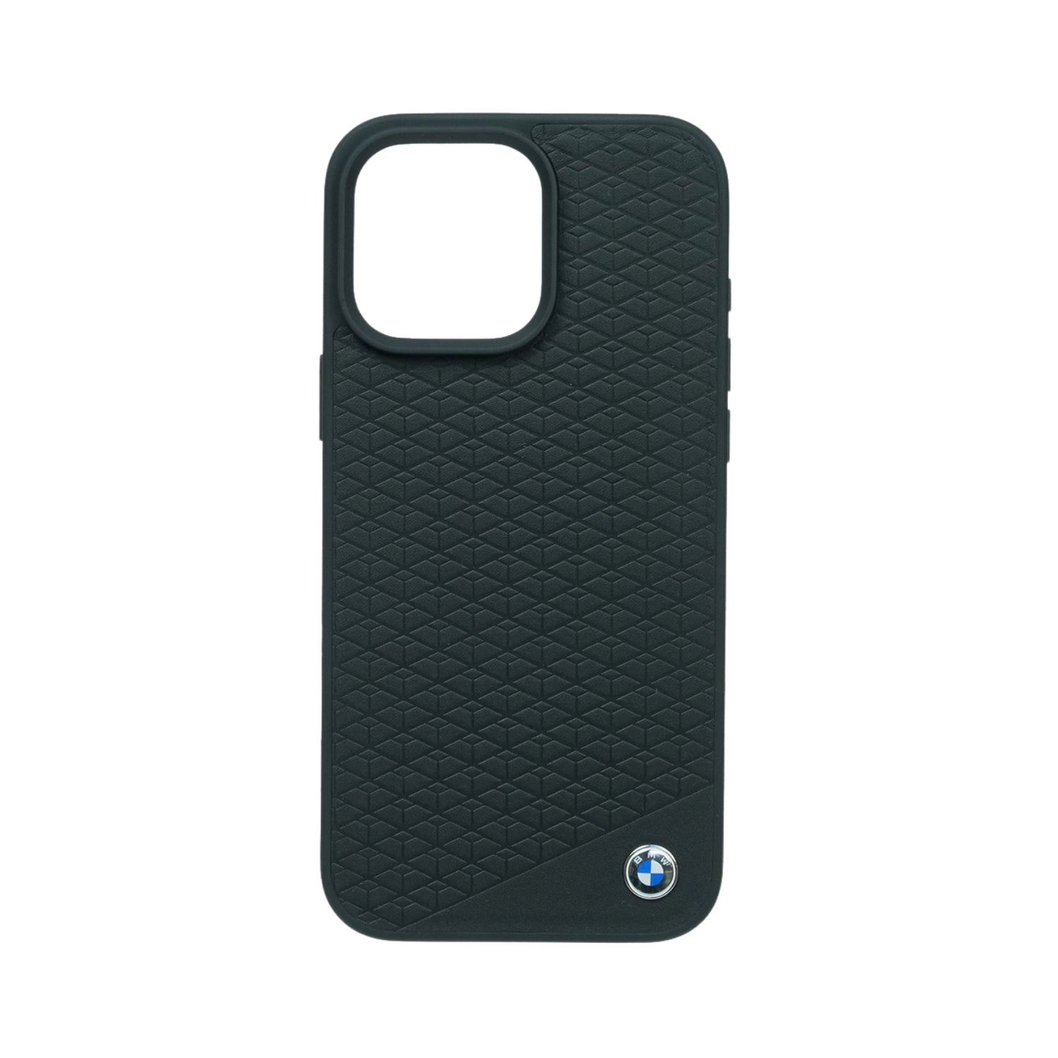 Case BMW Cuero Real + Patrón Diamante + Logo 3D iPhone 16 Pro Max