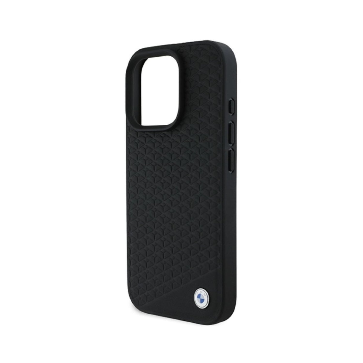 Case BMW Cuero Real + Patrón Diamante + Logo 3D iPhone 16 Pro Max