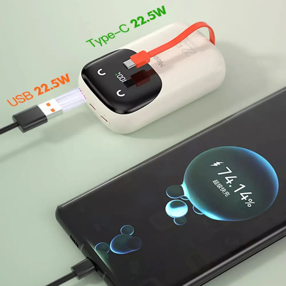 Power Bank Portátil 20000mah Mini Con Cables Integrado