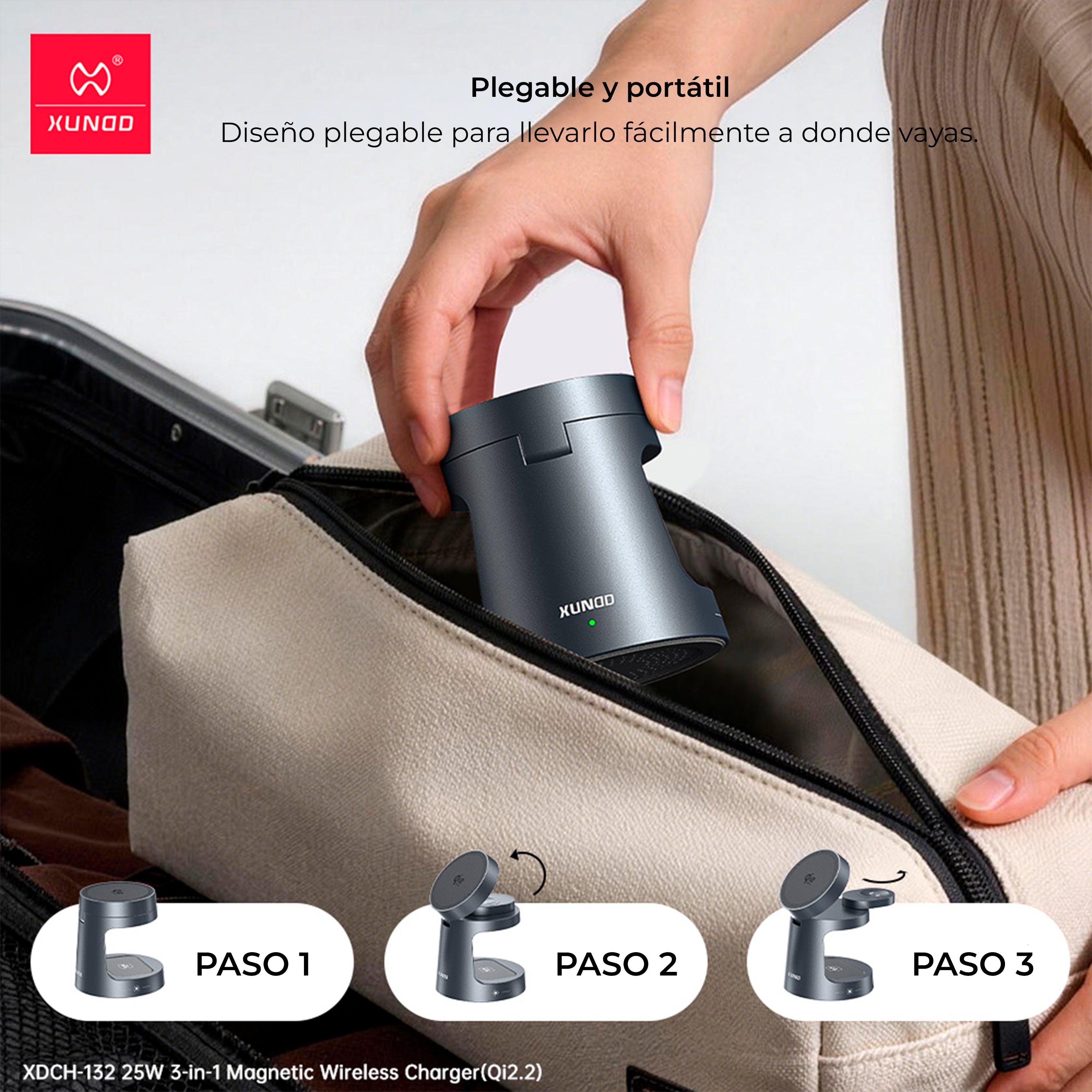 Cargador Stand Xundd  3 en 1 - 25W - Qi2.2