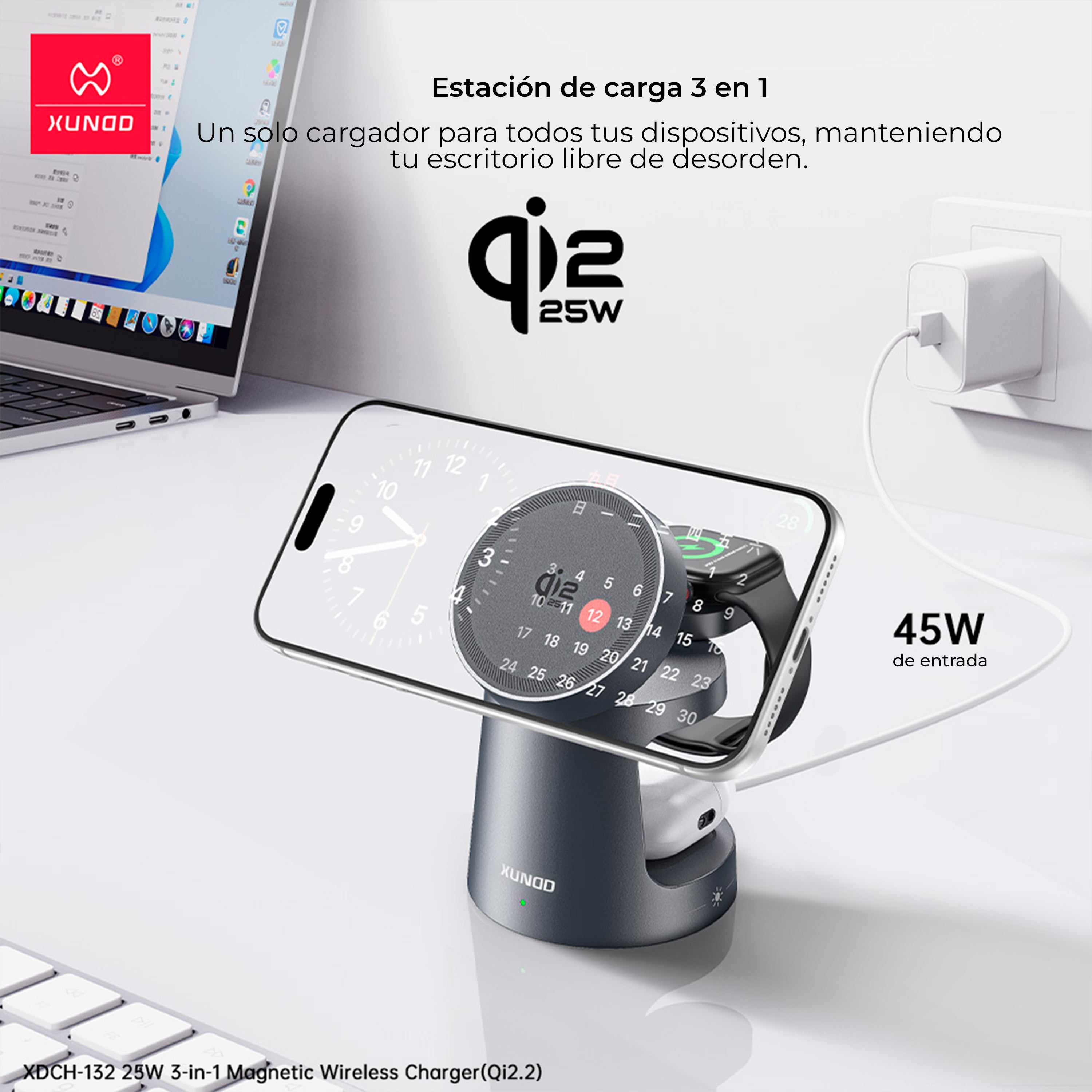 Cargador Stand Xundd  3 en 1 - 25W - Qi2.2