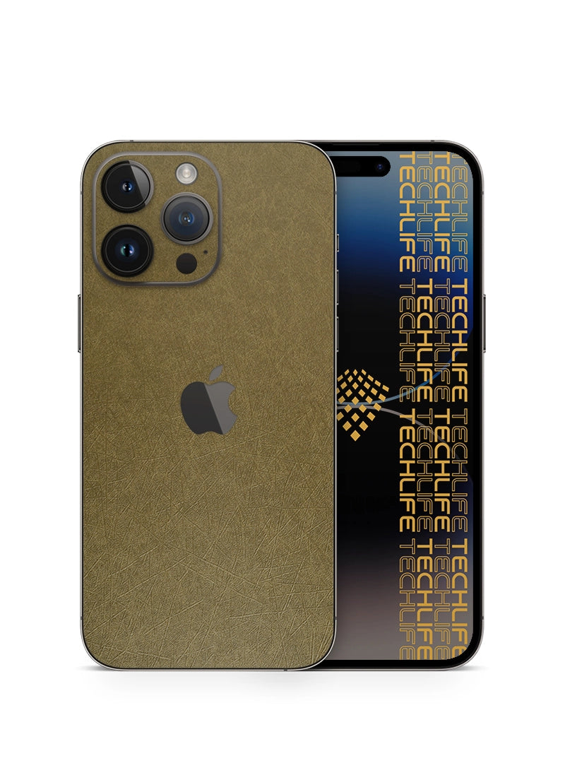 Skin Premium Fibra Mostaza Antiguo iPhone 14 Pro