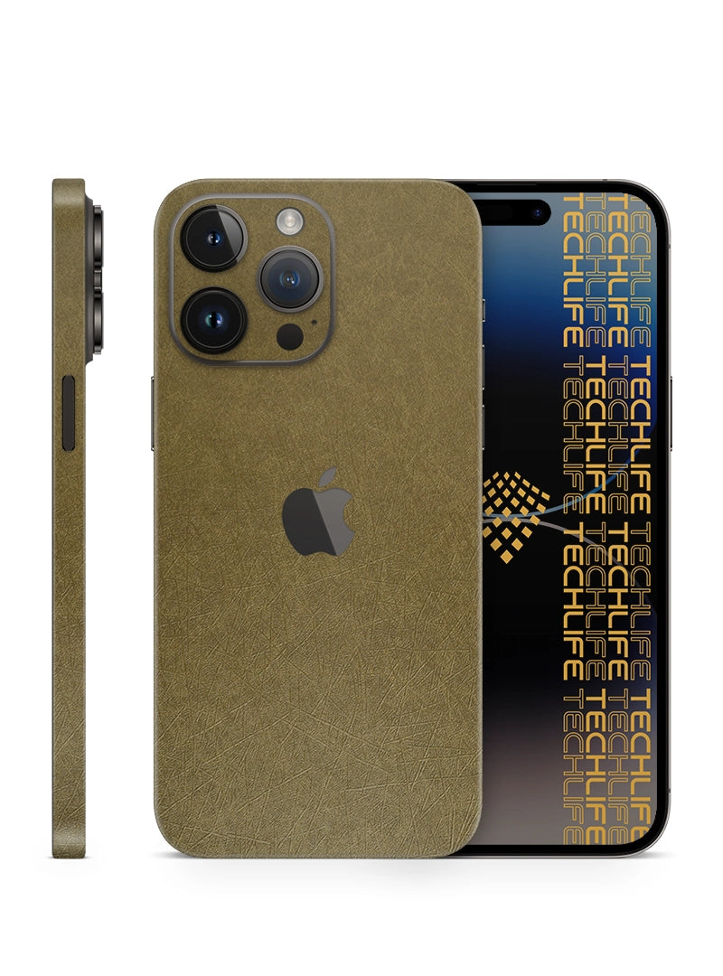 Skin Premium Fibra Mostaza Antiguo iPhone 14 Pro