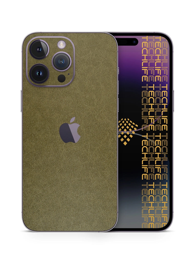 Skin Premium Fibra Mostaza Antiguo iPhone 14 Pro Max