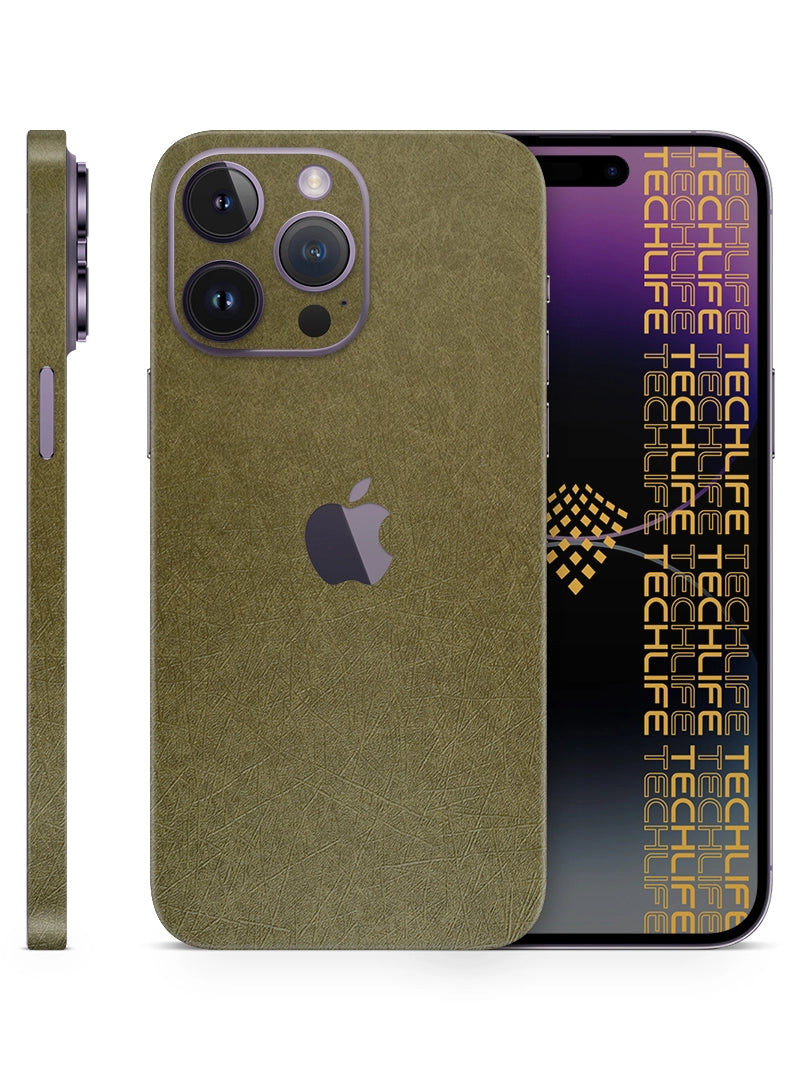 Skin Premium Fibra Mostaza Antiguo iPhone 14 Pro Max