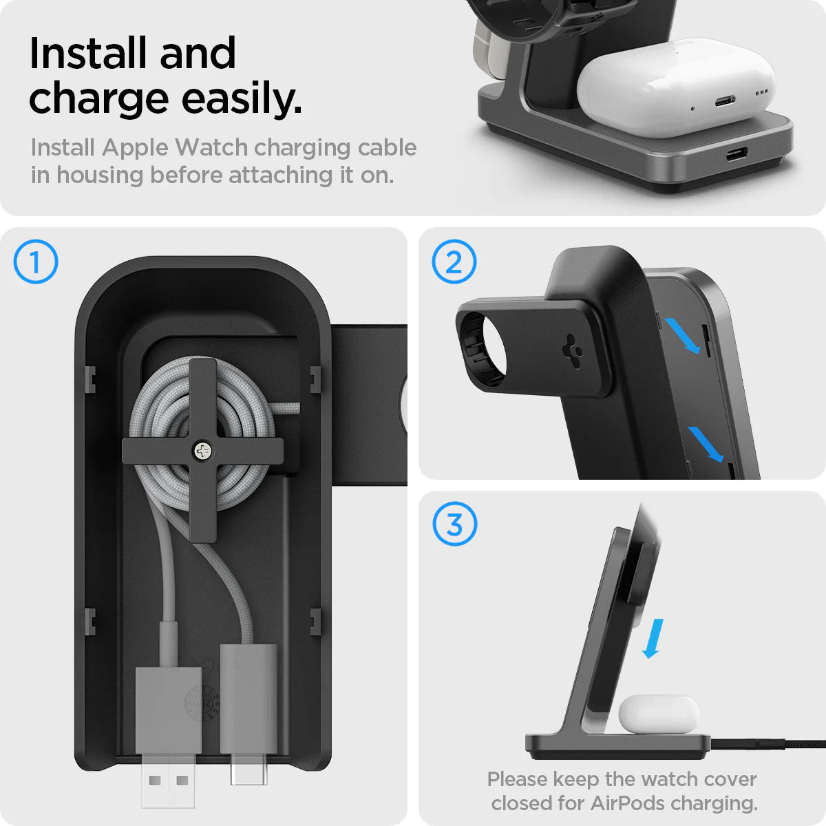Cargador Stand OneTap Pro Spigen 3 en 1 - 15W