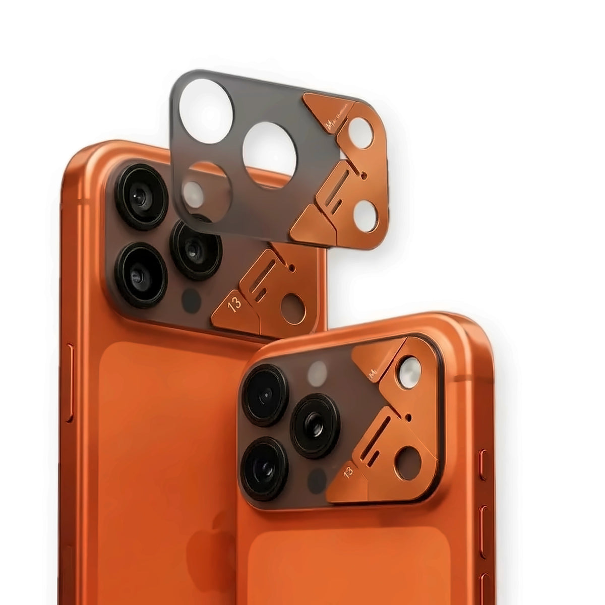Protector de cámara OKSP a presión negro mate y naranja en iPhone 17 Pro Max naranja