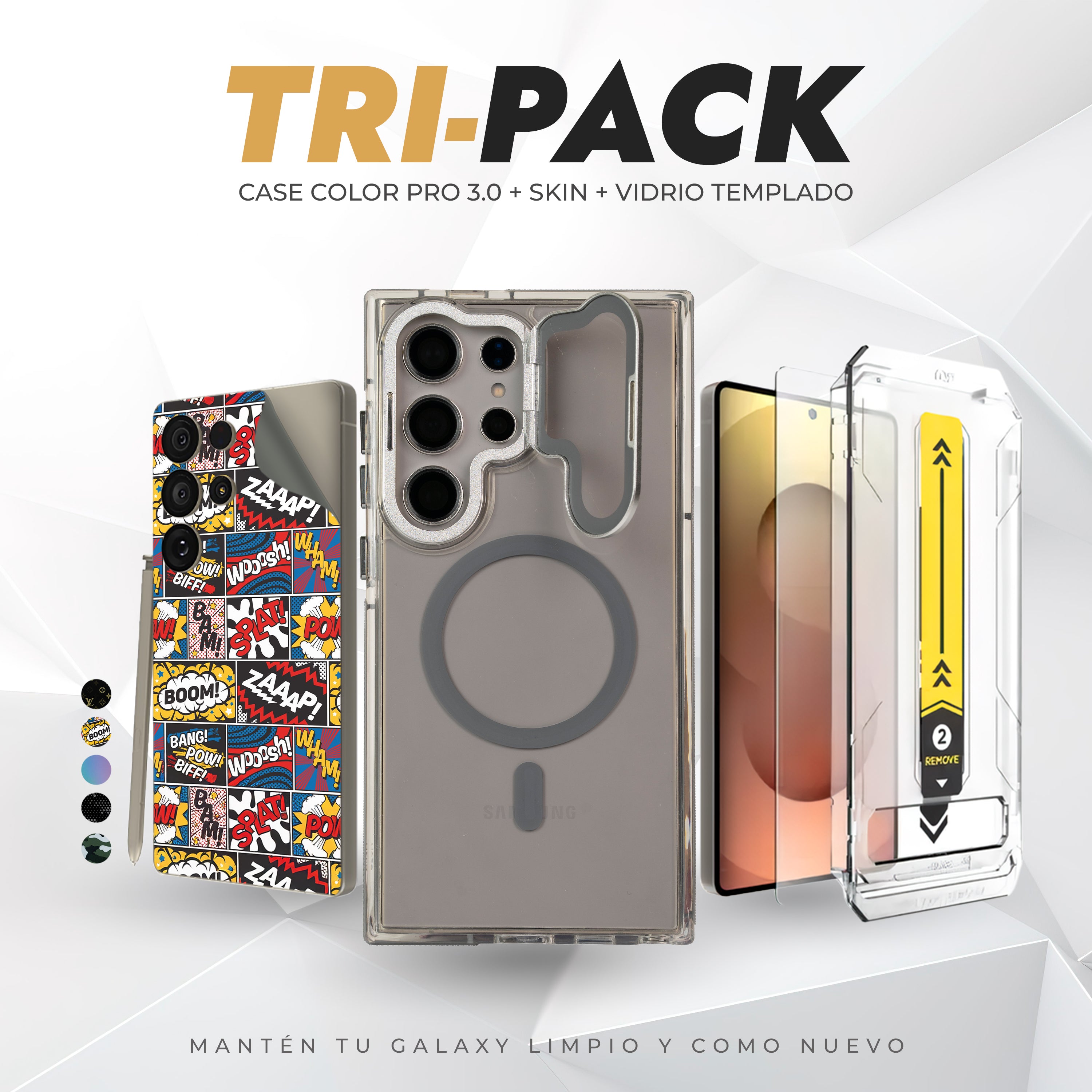 Tripack Galaxy S24 Ultra | Skin Premium + Case Color Pro 3 + Vidrio HD