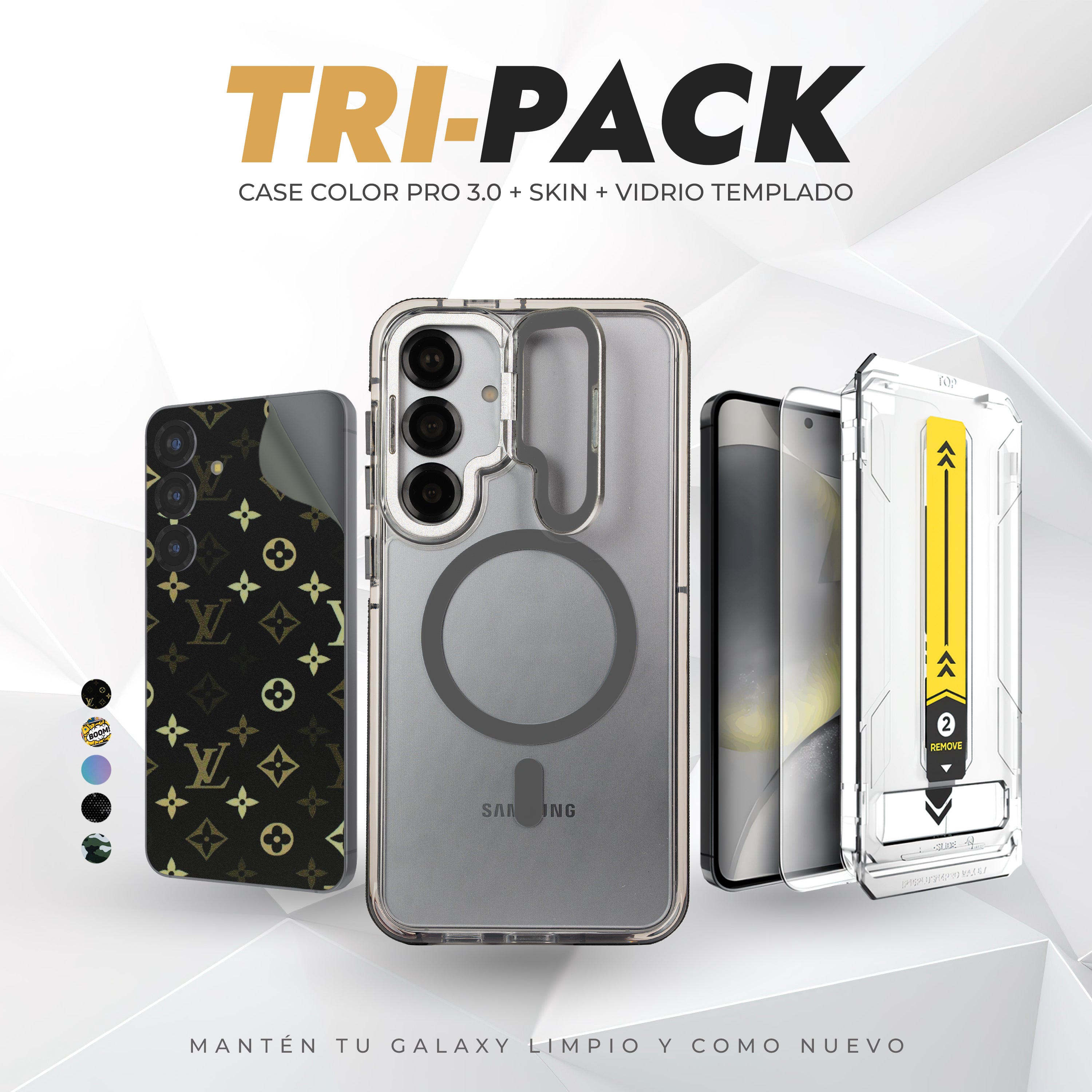 Tripack Galaxy S25 Plus | Skin Premium + Case Color Pro 3 + Vidrio HD