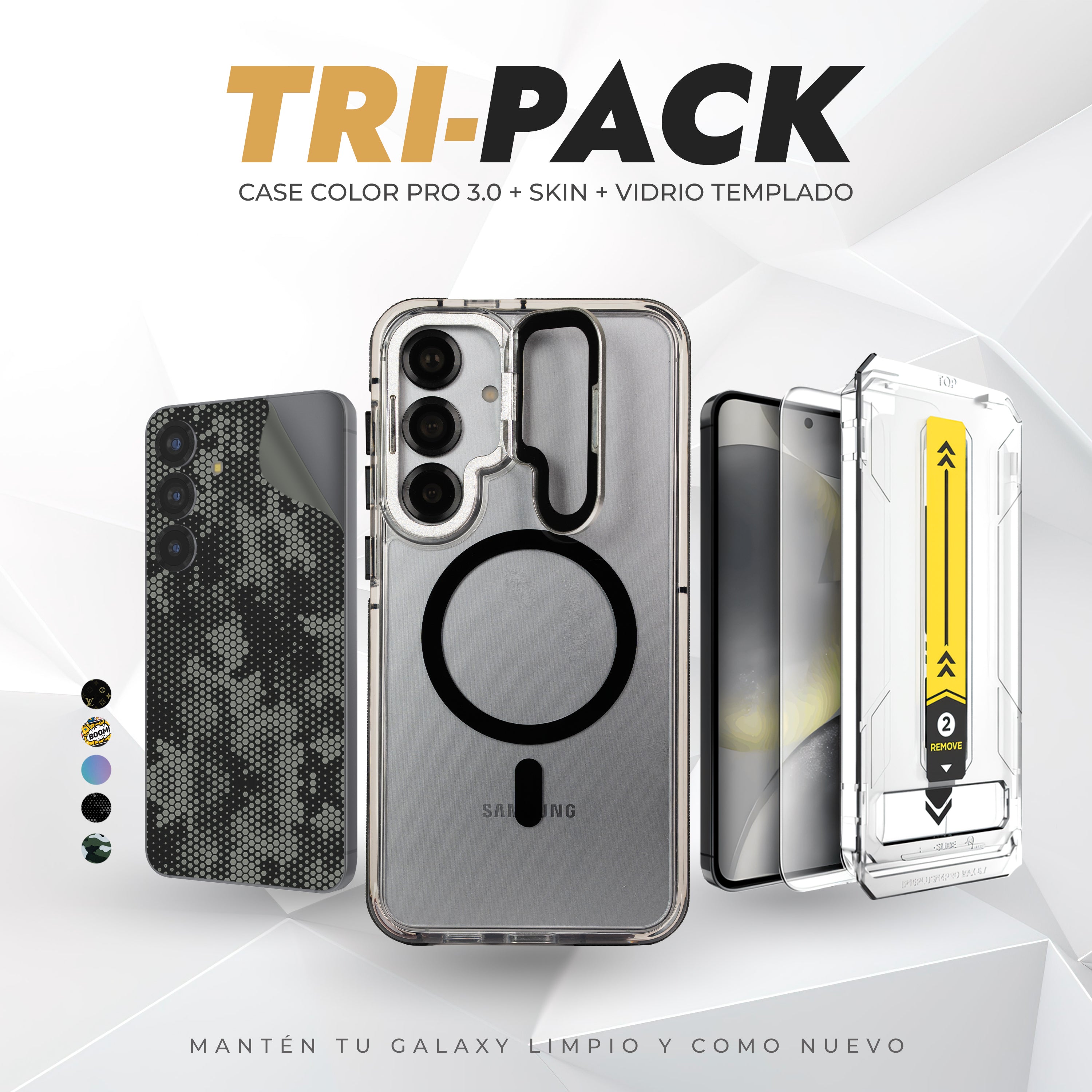 Tripack Galaxy S25 Plus | Skin Premium + Case Color Pro 3 + Vidrio HD
