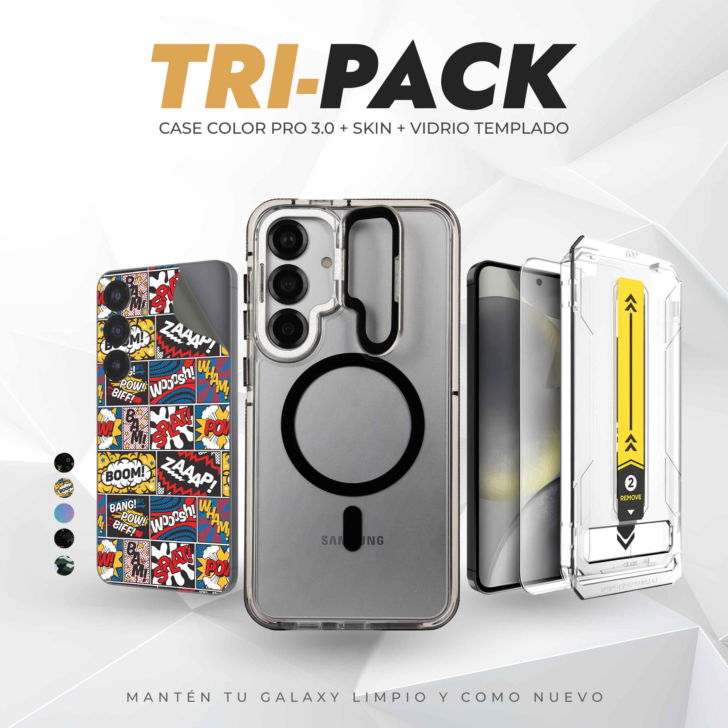 Tripack Galaxy S25 Plus | Skin Premium + Case Color Pro 3 + Vidrio HD
