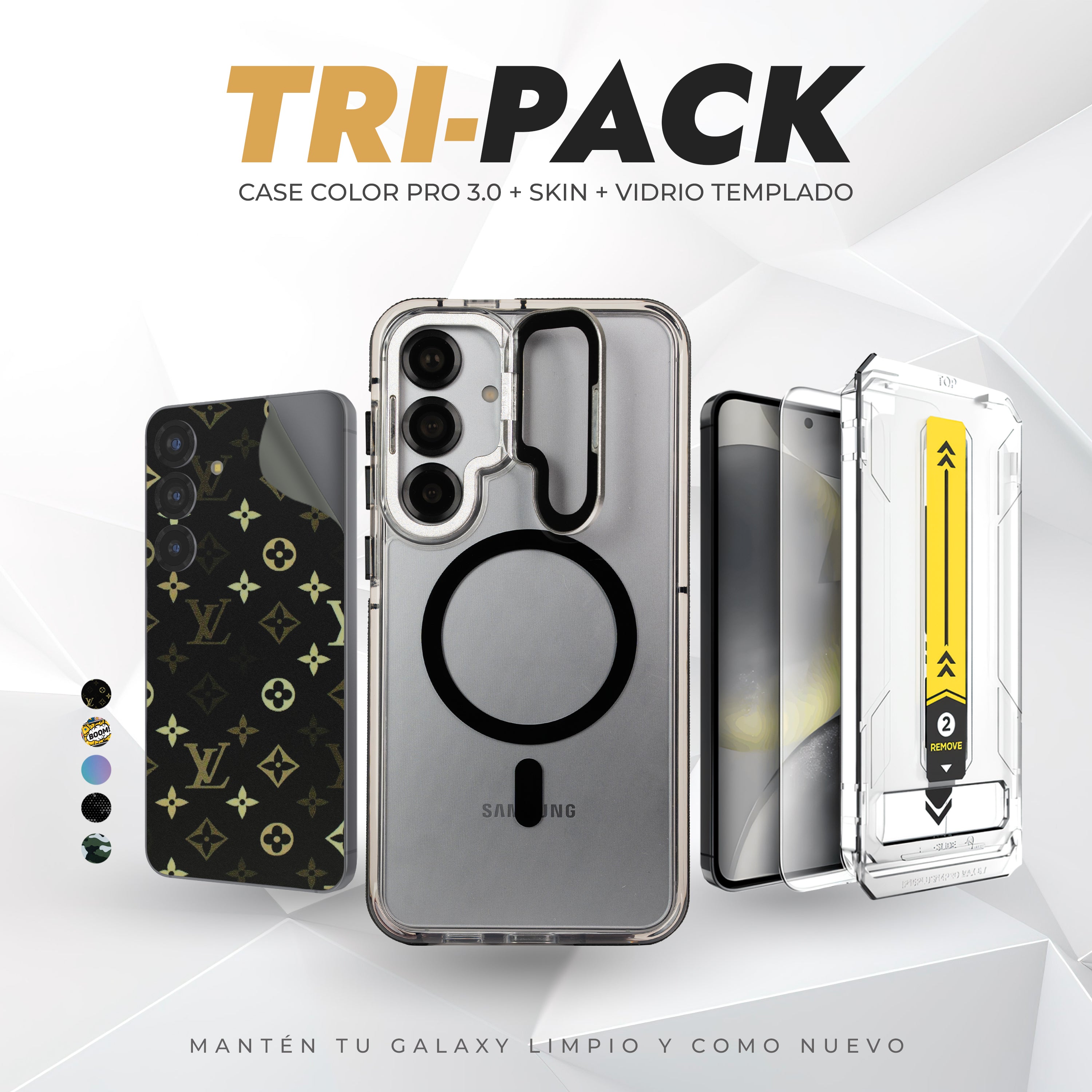Tripack Galaxy S25 Plus | Skin Premium + Case Color Pro 3 + Vidrio HD